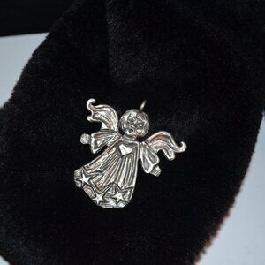 MAXIE Holiday Ornament / Pendant Silver Tone Figurine of an Angel ~2.5' Height